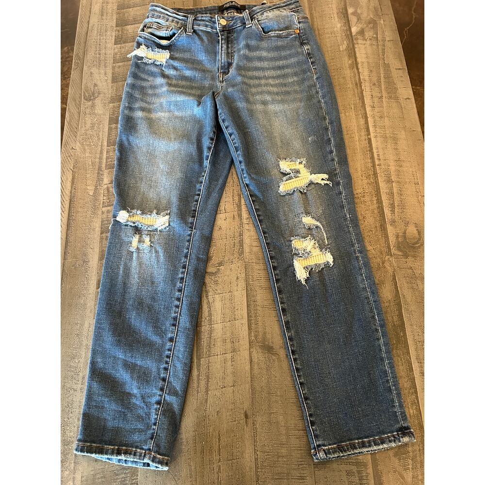 Judy Blue Boyfriend Fit Distressed Skinny Jeans High Waist Crop Stretch Woven